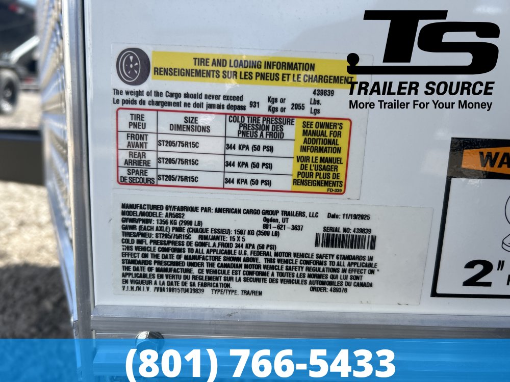 5x8 American Hauler Arrow Enclosed Cargo Trailer - 5'6" Interior - 3.5K GVWR - Barn Doors