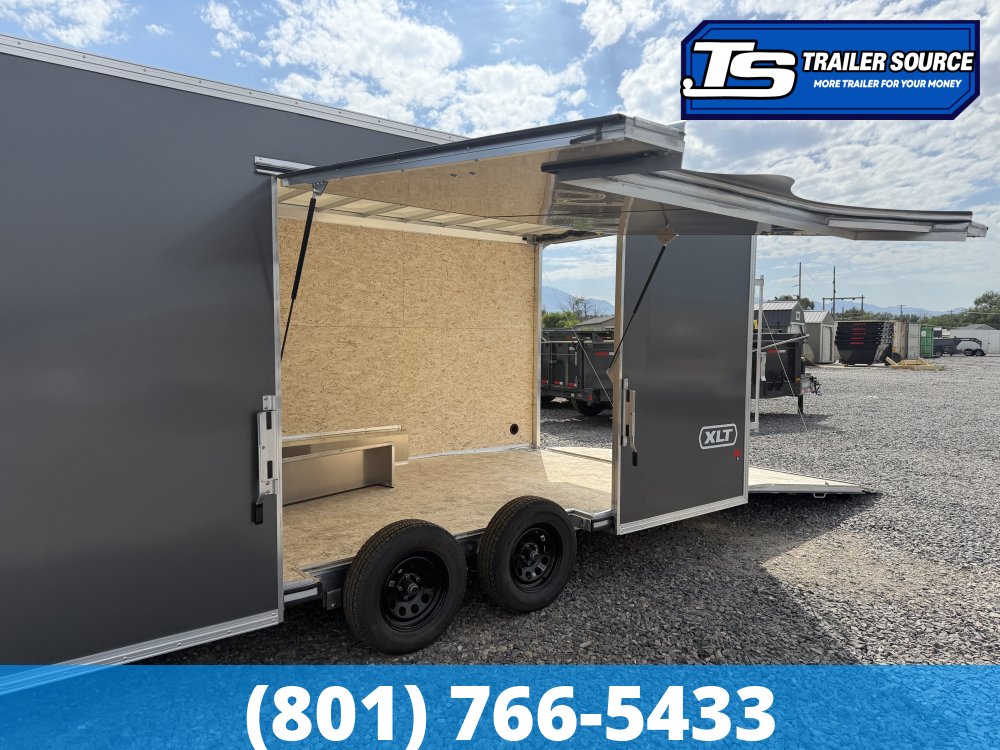 8.5x20 Alcom Aluminum EZ Hauler XLT Auto Trailer - 7'0" Interior - 7K GVWR - .080 PolyCor, Rear Spoiler, Translucent Roof, Ultimate Escape Door
