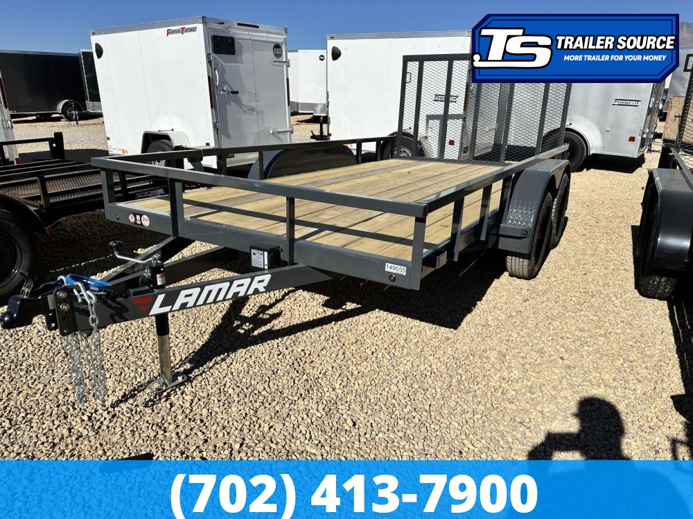 7'x16' Lamar UC Tandem Axle Utility Trailer - 7K GVWR - Ramp Gate, Tube Top Rail