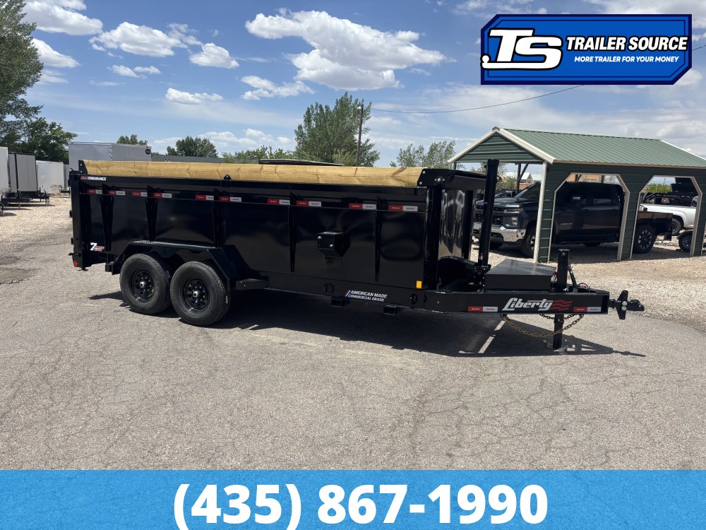 7x16 Liberty LD Dump Trailer - 44" Sides - 15.4K GVWR - 7 Gauge Floor, Board Brackets, Detach and Defend Coupler, Fork Holders, Telescopic