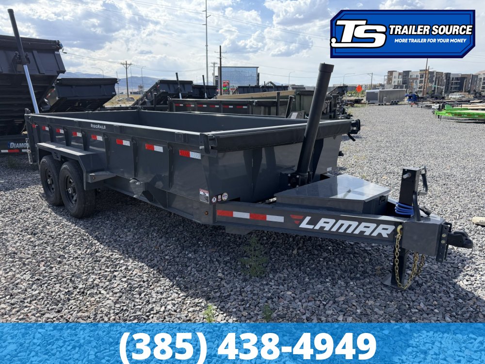 7x16 Lamar DT Dump Trailer - 24" Sides - 14K GVWR - Stabilizer Jacks, Telescopic