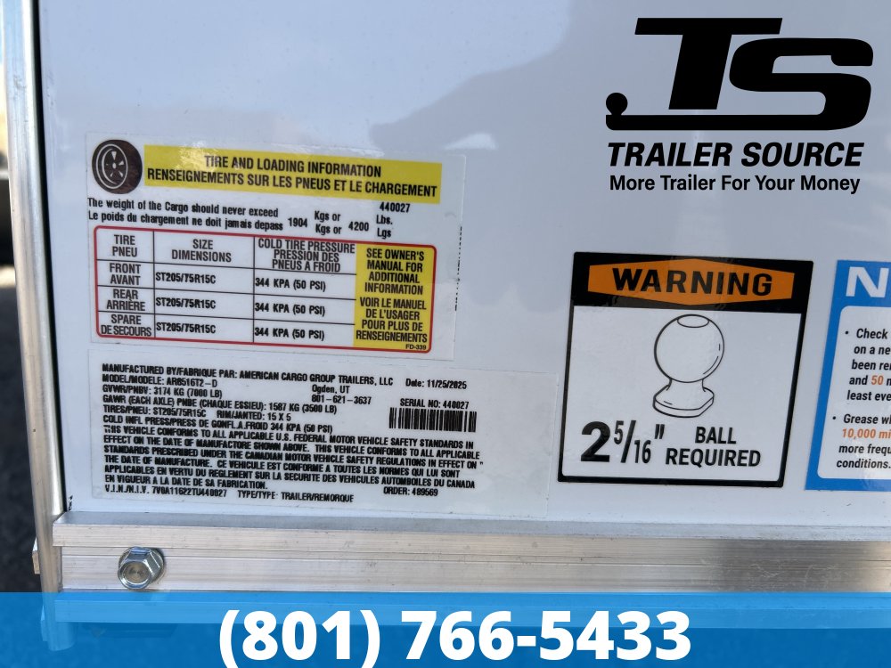 8.5x16 American Hauler Arrow Deluxe ATV Trailer - 7'0" Interior - 7K GVWR - Dovetail