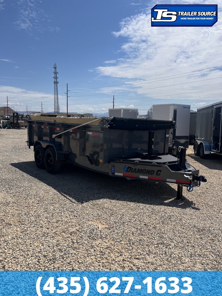 7x14 Diamond C LPT 207 Dump Trailer - 32" Sides - 15.5K GVWR - 14 Ply Tires, Board Brackets, Hydraulic Jack(s), Long Arm Tarp