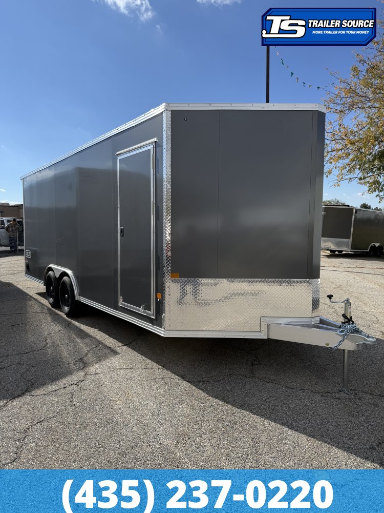 8.5x20 Alcom Aluminum EZ Hauler XLT Auto Trailer - 7'0" Interior - 10K GVWR - .080 PolyCor, Dovetail, Escape Door, Rear Spoiler, Translucent Roof