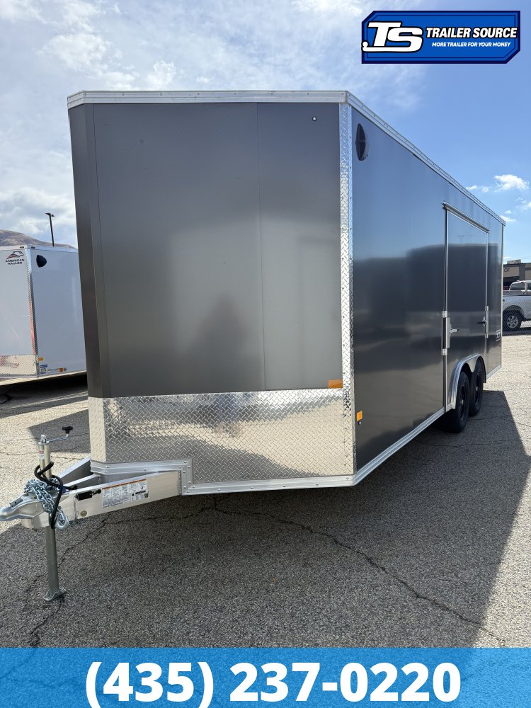 8.5x20 Alcom Aluminum EZ Hauler XLT Auto Trailer - 7'0" Interior - 10K GVWR - .080 PolyCor, Dovetail, Escape Door, Rear Spoiler, Translucent Roof