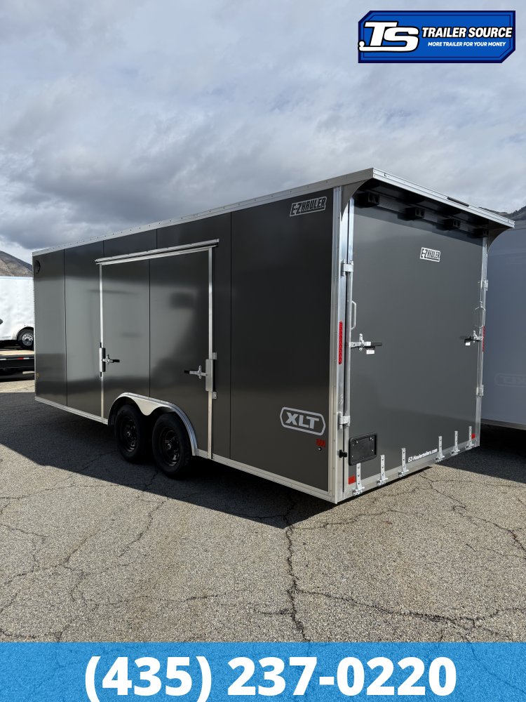 8.5x20 Alcom Aluminum EZ Hauler XLT Auto Trailer - 7'0" Interior - 10K GVWR - .080 PolyCor, Dovetail, Escape Door, Rear Spoiler, Translucent Roof
