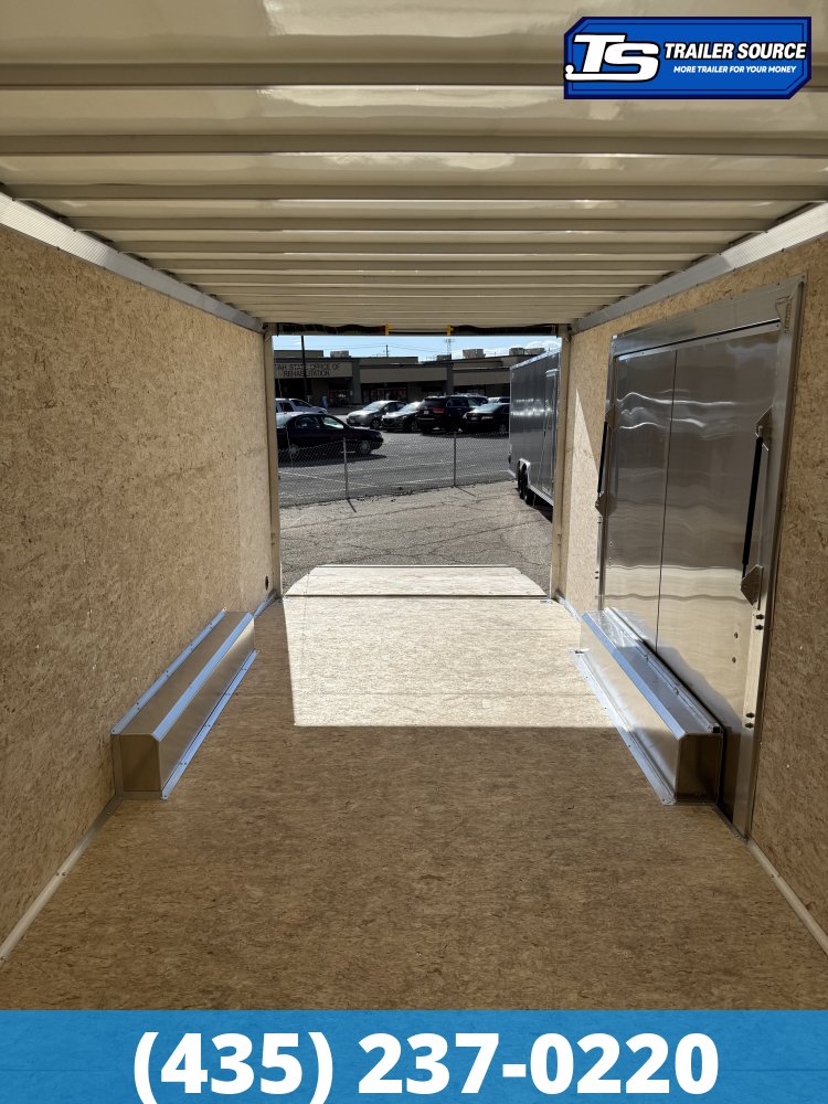 8.5x20 Alcom Aluminum EZ Hauler XLT Auto Trailer - 7'0" Interior - 10K GVWR - .080 PolyCor, Dovetail, Escape Door, Rear Spoiler, Translucent Roof