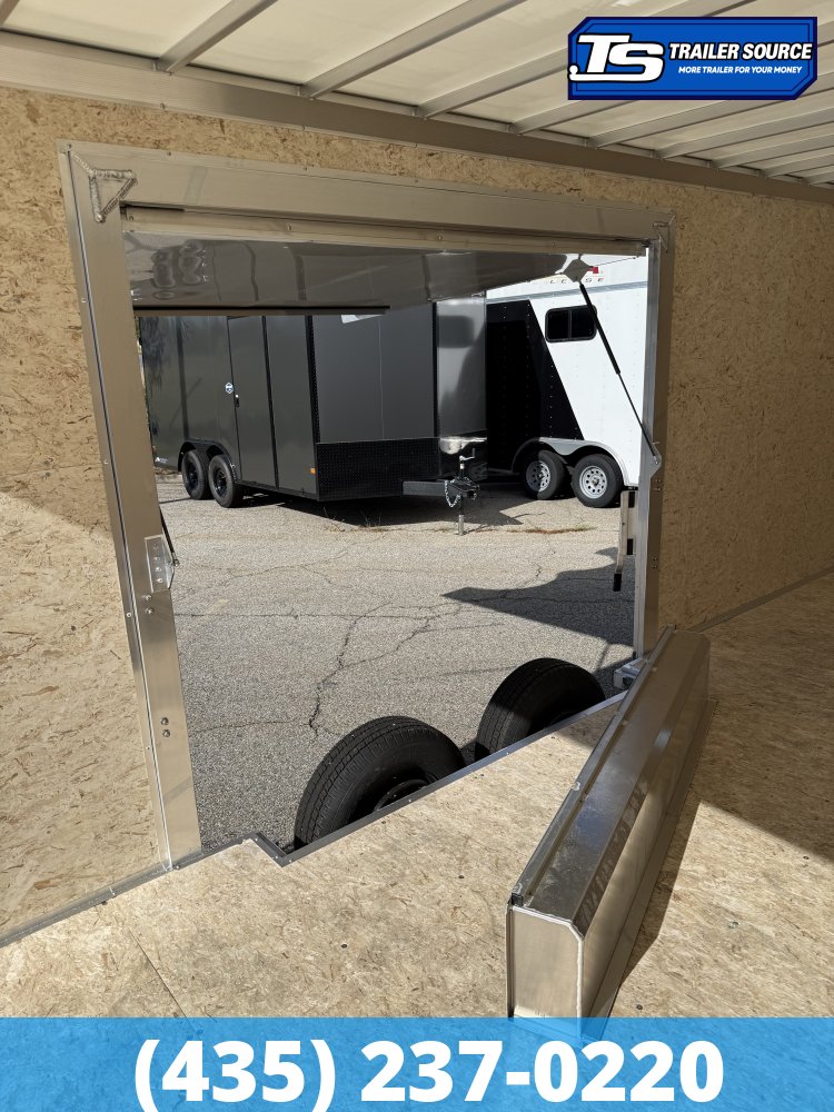 8.5x20 Alcom Aluminum EZ Hauler XLT Auto Trailer - 7'0" Interior - 10K GVWR - .080 PolyCor, Dovetail, Escape Door, Rear Spoiler, Translucent Roof