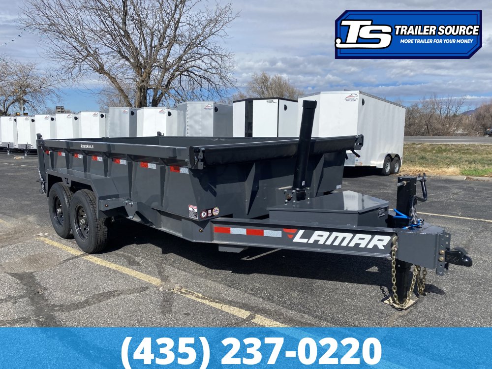7x14 Lamar DT Dump Trailer - 24" Sides - 14K GVWR - Stabilizer Jacks, Telescopic