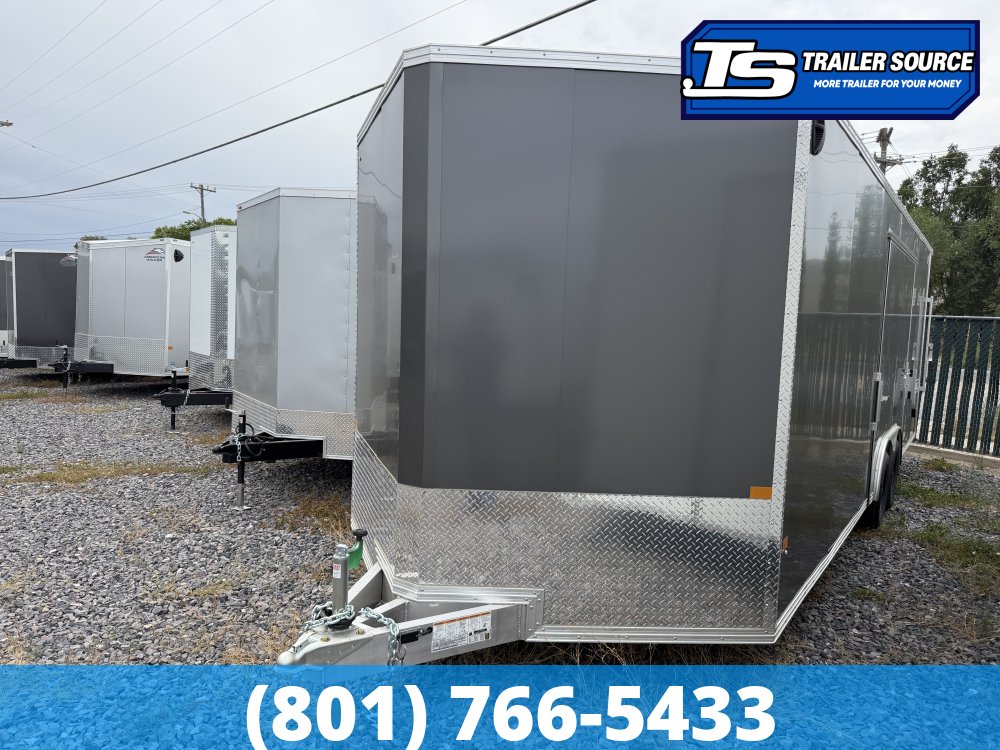 8.5x24 Alcom Aluminum EZ Hauler XLT Auto Trailer - 7'0" Interior - 10K GVWR - .080 PolyCor, Escape Door, Rear Spoiler, Translucent Roof