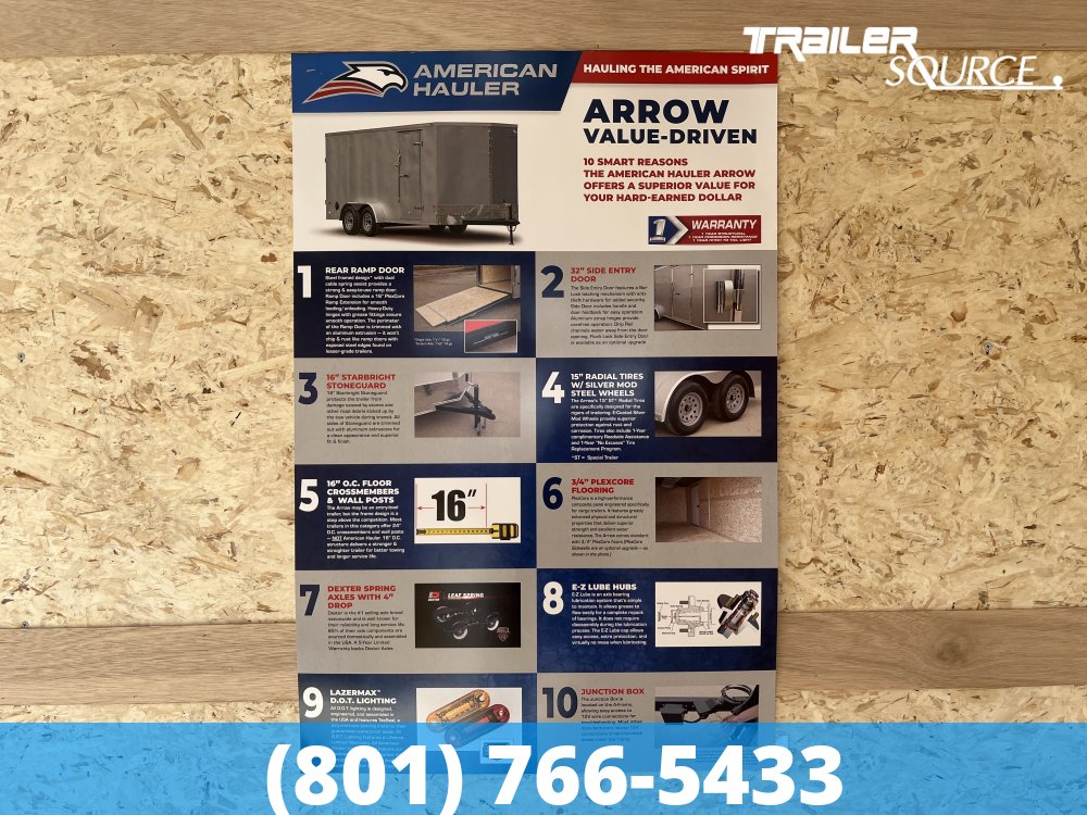 8.5x16 American Hauler Arrow Deluxe 7'0" 7K Tandem Axle Enclosed Cargo