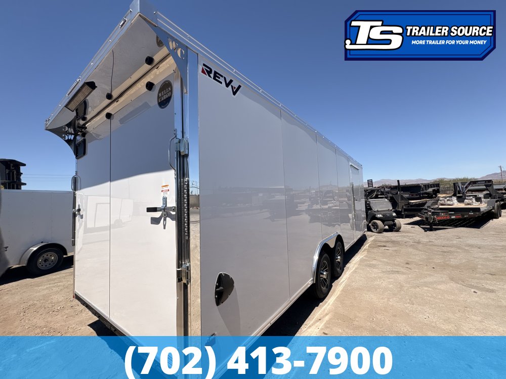 8.5x24 Wells Cargo Revv Enclosed Car Hauler Trailer - 7'0" Interior - 10K GVWR - .080 PolyCor, 110V Power, Alloy Wheels, Dovetail, Finished Interior