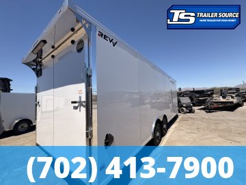 8.5x24 Wells Cargo Revv Enclosed Car Hauler Trailer - 7'0" Interior - 10K GVWR - .080 PolyCor, 110V Power, Alloy Wheels, Dovetail, Finished Interior