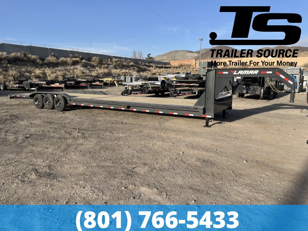 8.5x40 Lamar H8 Gooseneck Wide Body w/ Drive Over Fenders Equipment Trailer - 21K GVWR -