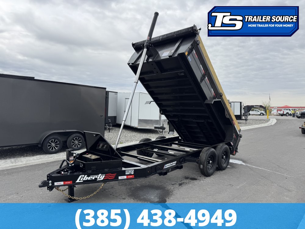 7x14 Liberty LD Dump Trailer - 32" Sides - 15.4K GVWR - 7 Gauge Floor, Board Brackets, Fork Holders