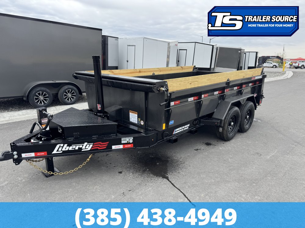7x14 Liberty LD Dump Trailer - 32" Sides - 15.4K GVWR - 7 Gauge Floor, Board Brackets, Fork Holders