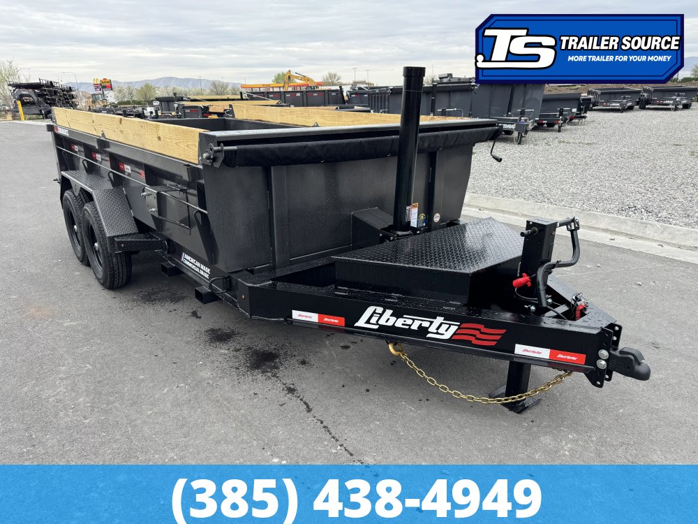 7x14 Liberty LD Dump Trailer - 32" Sides - 15.4K GVWR - 7 Gauge Floor, Board Brackets, Fork Holders