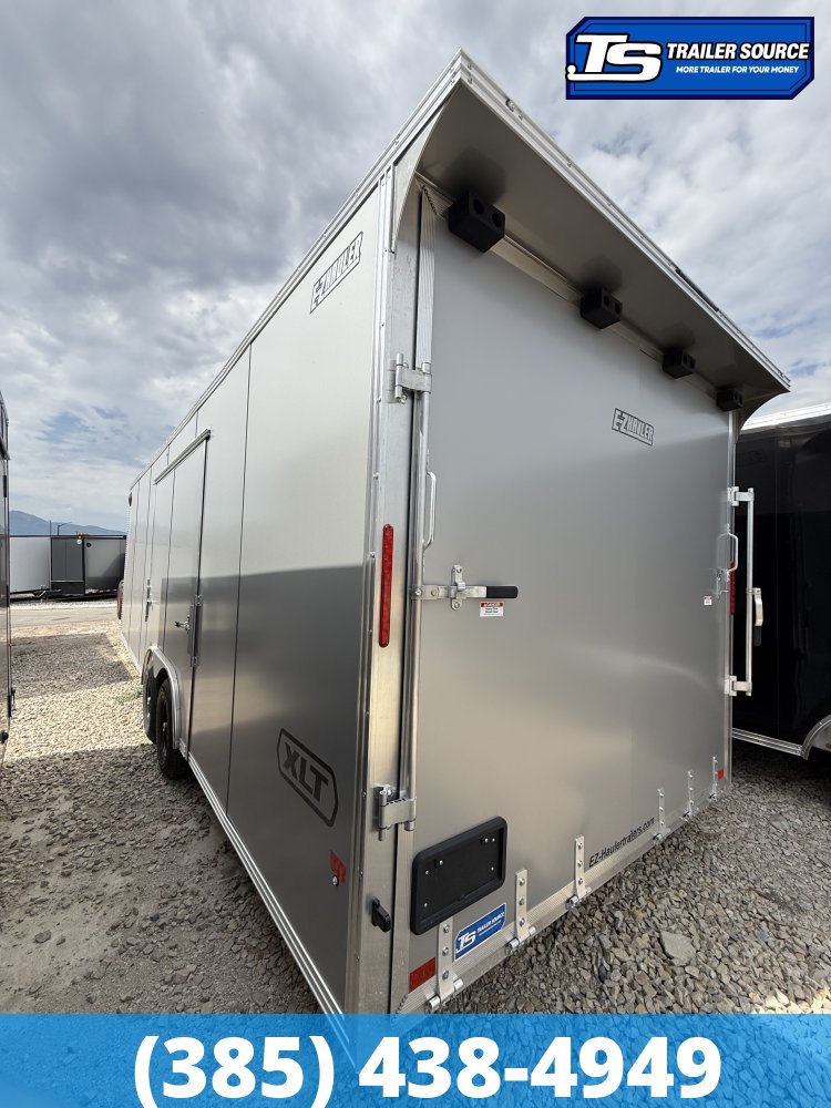 8.5x24 Alcom Aluminum EZ Hauler XLT Auto Trailer - 7'0" Interior - 10K GVWR - .080 PolyCor, Rear Spoiler, Translucent Roof, Ultimate Escape Door