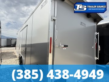 8.5x24 Alcom Aluminum EZ Hauler XLT Auto Trailer - 7'0" Interior - 10K GVWR - .080 PolyCor, Rear Spoiler, Translucent Roof, Ultimate Escape Door