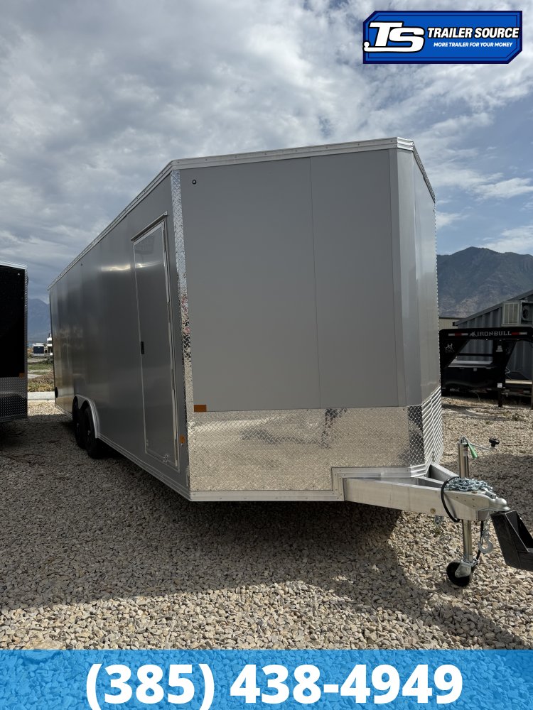 8.5x24 Alcom Aluminum EZ Hauler XLT Auto Trailer - 7'0" Interior - 10K GVWR - .080 PolyCor, Rear Spoiler, Translucent Roof, Ultimate Escape Door