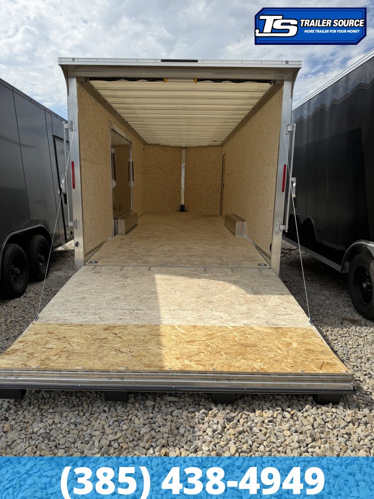 8.5x24 Alcom Aluminum EZ Hauler XLT Auto Trailer - 7'0" Interior - 10K GVWR - .080 PolyCor, Rear Spoiler, Translucent Roof, Ultimate Escape Door