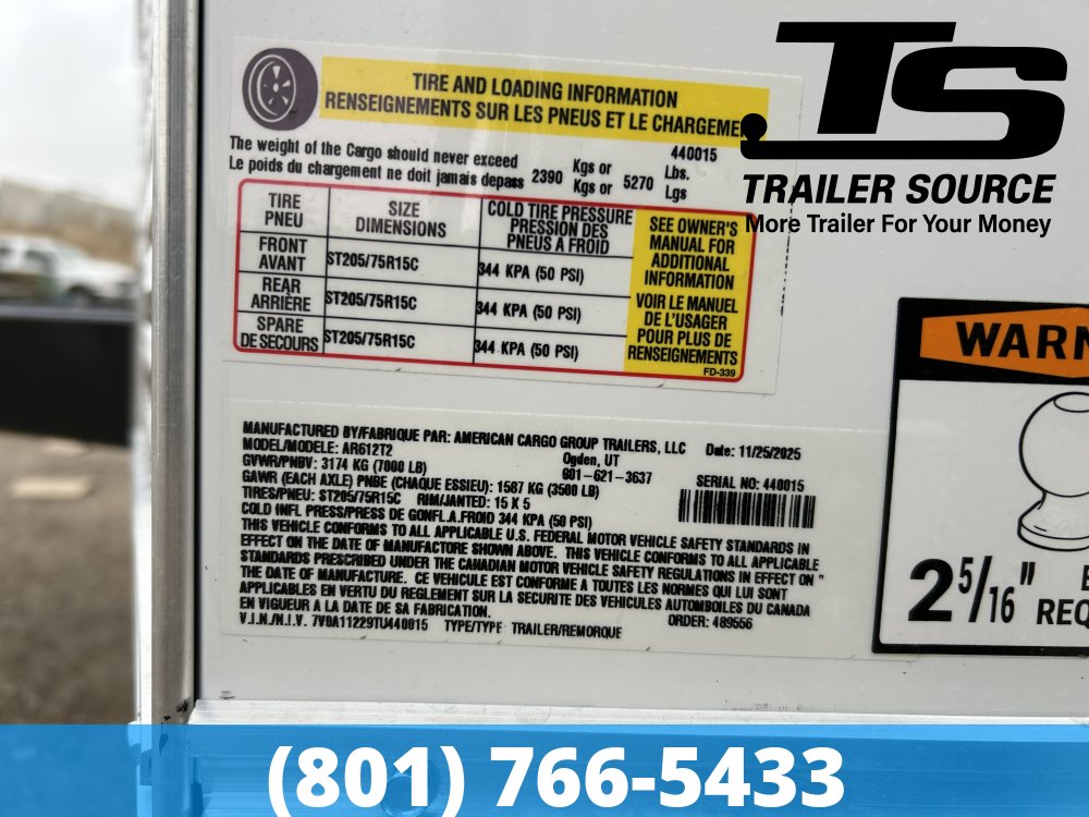 6x12 American Hauler Arrow Enclosed Cargo Trailer - 6'6" Interior - 3.5K GVWR -