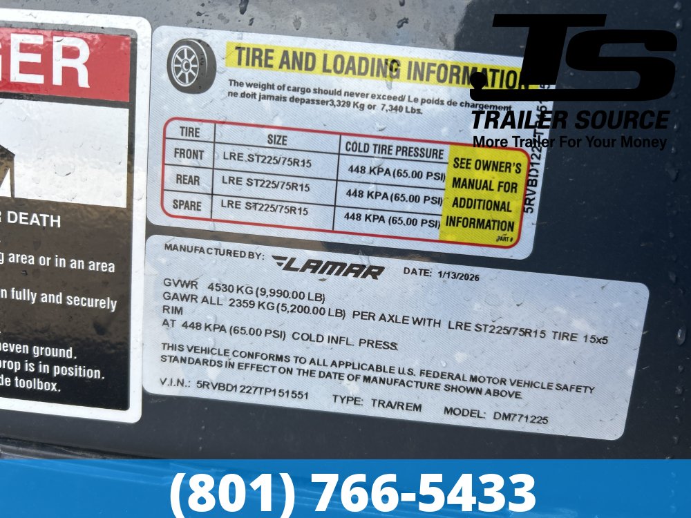 6.5x12 Lamar DM Dump Trailer - 36" Sides - 10K GVWR - Spreader Gate