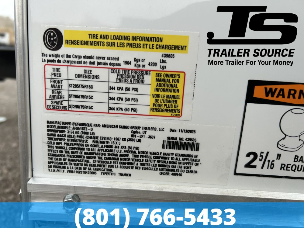 8.5x16 American Hauler Arrow Deluxe ATV Trailer - 7'0" Interior - 7K GVWR - Dovetail