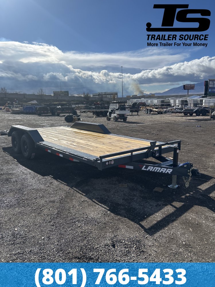 8.5x20 Lamar CC Wide Body w/ Drive Over Fenders Flatbed Car Hauler Trailer - 10K GVWR - D-Rings