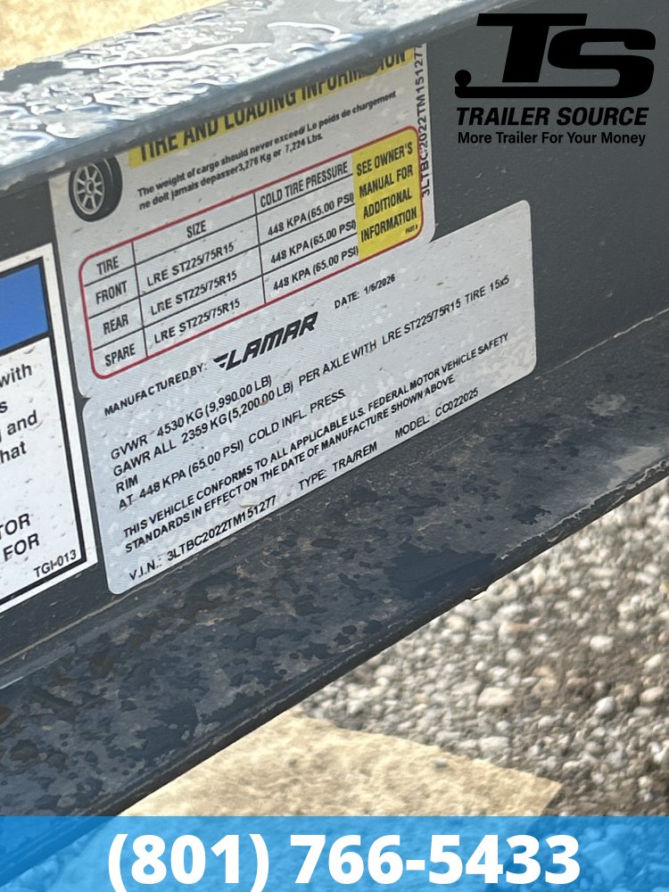 8.5x20 Lamar CC Wide Body w/ Drive Over Fenders Flatbed Car Hauler Trailer - 10K GVWR - D-Rings