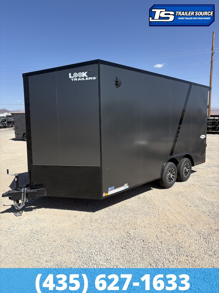 8.5x16 Look Element SE Enclosed Cargo Trailer - 7'6" Interior - 10K GVWR - .080 PolyCor, 2 Tone Color, Alloy Wheels, Black Out Package, Rear Spoiler w/ Load Lights, Rubber Coin Flo