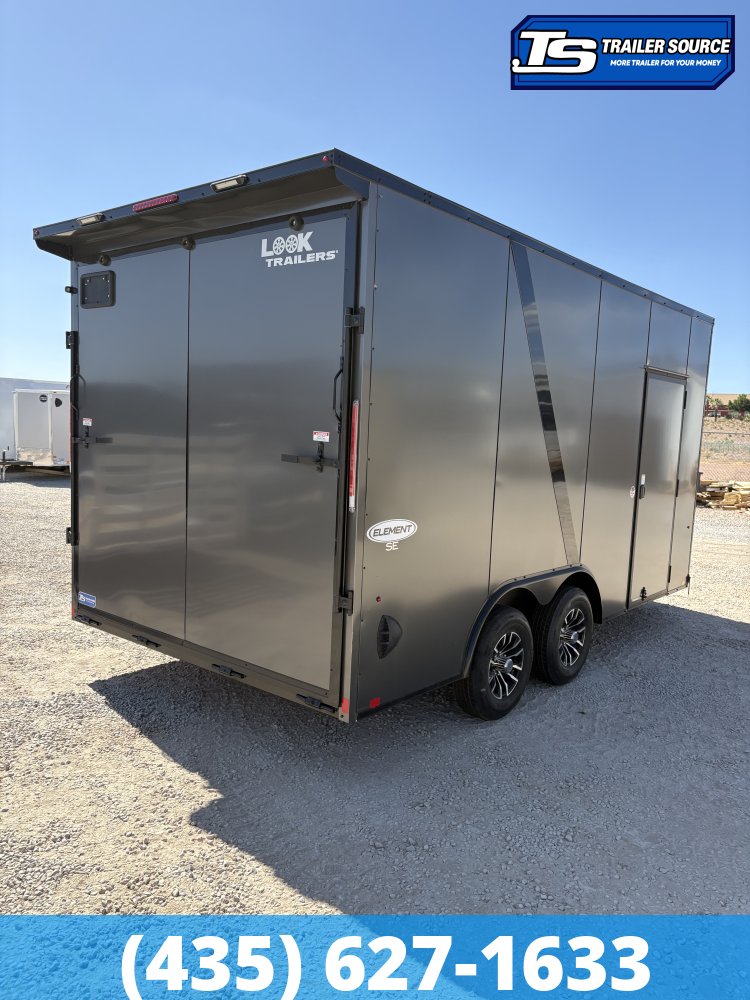 8.5x16 Look Element SE Enclosed Cargo Trailer - 7'6" Interior - 10K GVWR - .080 PolyCor, 2 Tone Color, Alloy Wheels, Black Out Package, Rear Spoiler w/ Load Lights, Rubber Coin Flo