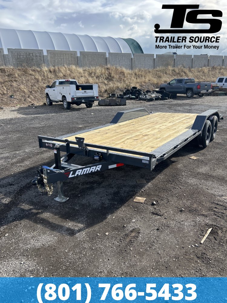 8.5x20 Lamar CC Wide Body w/ Drive Over Fenders Flatbed Car Hauler Trailer - 10K GVWR - D-Rings