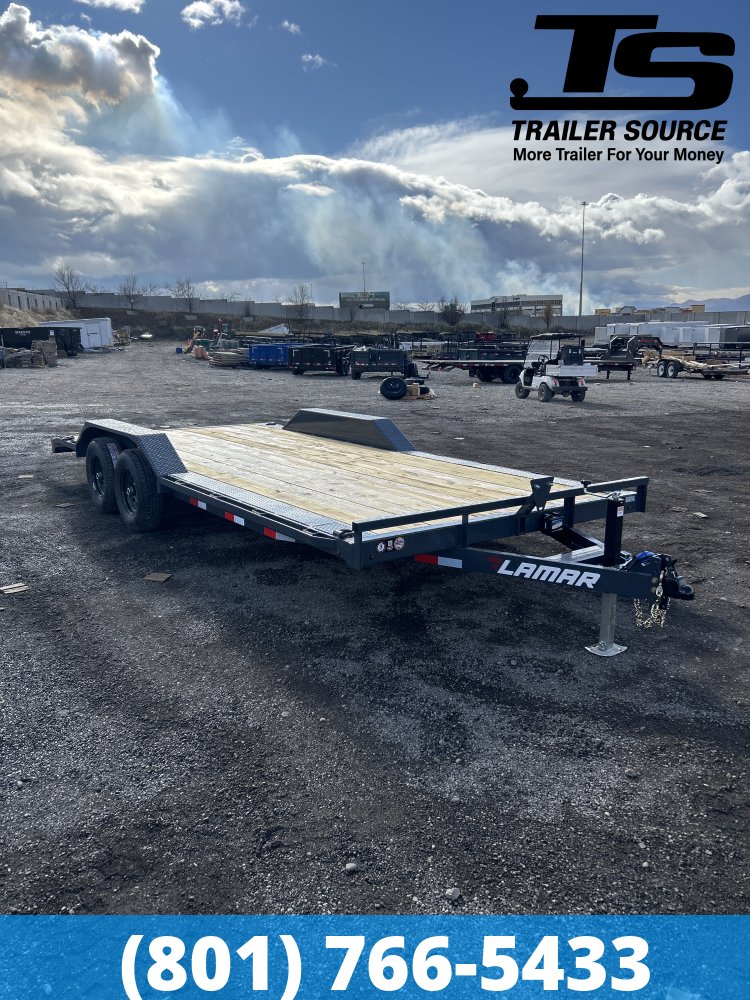 8.5x20 Lamar CC Wide Body w/ Drive Over Fenders Flatbed Car Hauler Trailer - 10K GVWR - D-Rings