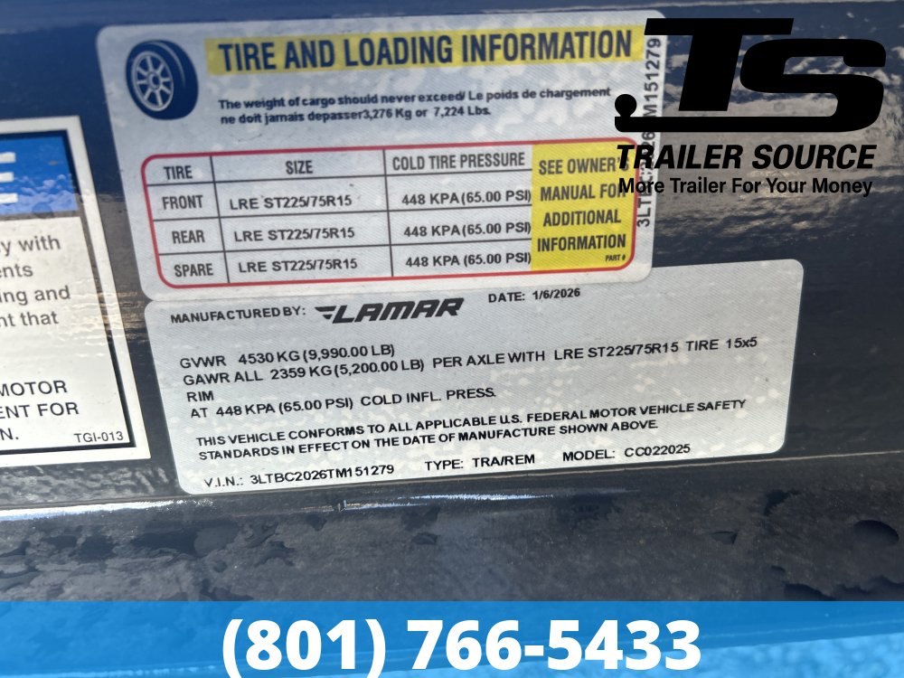 8.5x20 Lamar CC Wide Body w/ Drive Over Fenders Flatbed Car Hauler Trailer - 10K GVWR - D-Rings