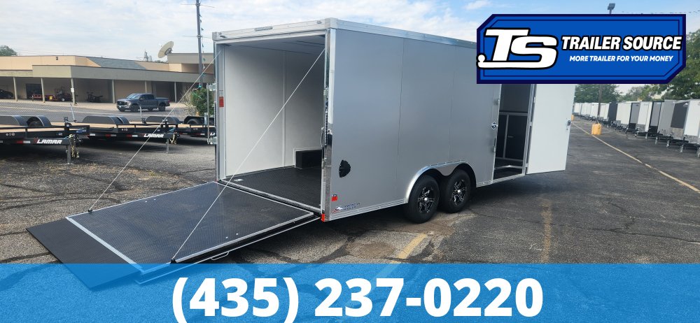 8.5x20 American Hauler Mach Enclosed Car Hauler Trailer - 7'0" Interior - 10K GVWR - .080 PolyCor, Alloy Wheels, Dovetail, Finished Interior, Lower Cabinet, Ramp Door, Ramp Extensi