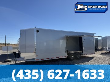 8.5x24 Alcom EZ Hauler Premium Aluminum Enclosed Car Hauler Trailer - 12K GVWR - Alloy Wheels, D-Rings, Dovetail, Power Tongue Jack, Rear Spoiler w/ Load Lights, Rubber Coin Floor,