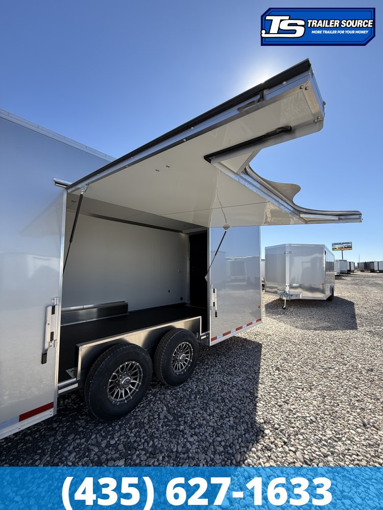 8.5x24 Alcom EZ Hauler Premium Aluminum Enclosed Car Hauler Trailer - 12K GVWR - Alloy Wheels, D-Rings, Dovetail, Power Tongue Jack, Rear Spoiler w/ Load Lights, Rubber Coin Floor,