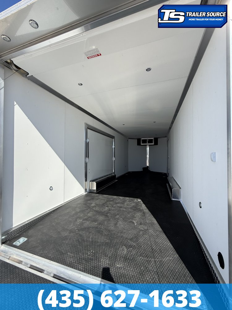 8.5x24 Alcom EZ Hauler Premium Aluminum Enclosed Car Hauler Trailer - 12K GVWR - Alloy Wheels, D-Rings, Dovetail, Power Tongue Jack, Rear Spoiler w/ Load Lights, Rubber Coin Floor,