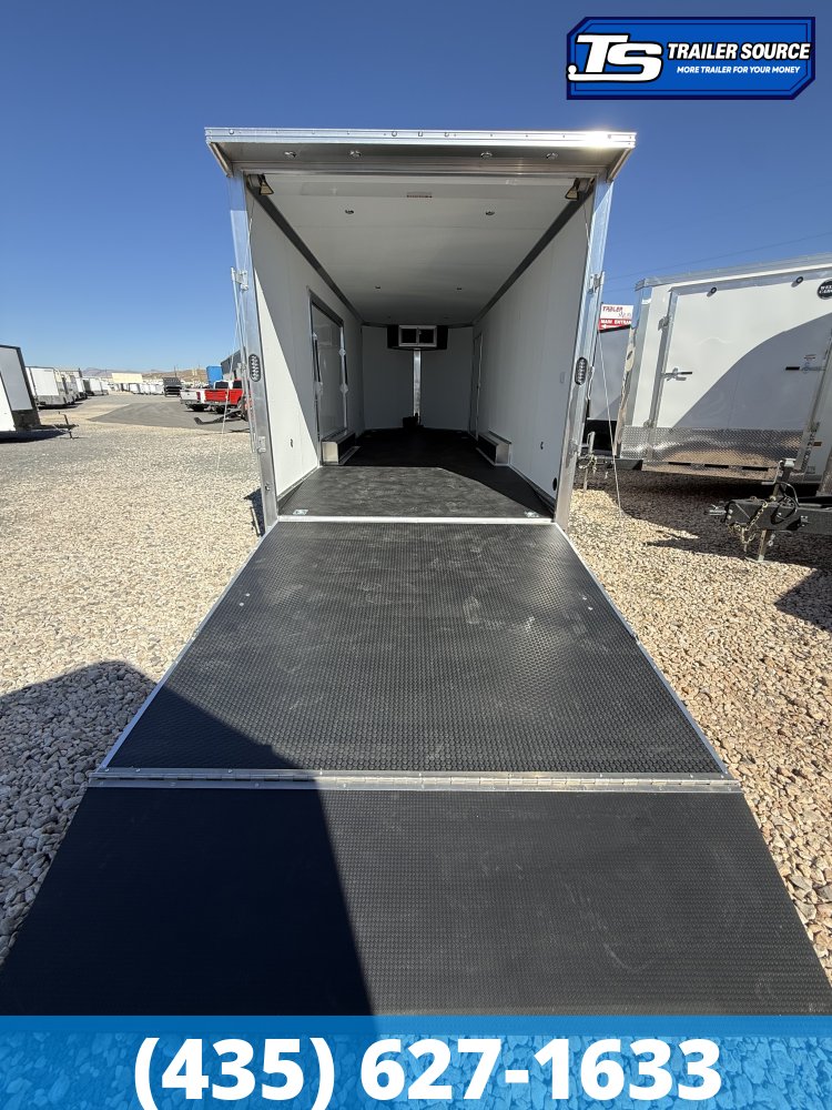 8.5x24 Alcom EZ Hauler Premium Aluminum Enclosed Car Hauler Trailer - 12K GVWR - Alloy Wheels, D-Rings, Dovetail, Power Tongue Jack, Rear Spoiler w/ Load Lights, Rubber Coin Floor,