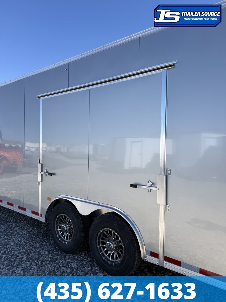8.5x24 Alcom EZ Hauler Premium Aluminum Enclosed Car Hauler Trailer - 12K GVWR - Alloy Wheels, D-Rings, Dovetail, Power Tongue Jack, Rear Spoiler w/ Load Lights, Rubber Coin Floor,