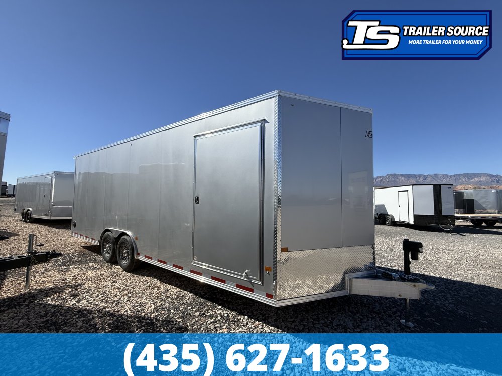 8.5x24 Alcom EZ Hauler Premium Aluminum Enclosed Car Hauler Trailer - 12K GVWR - Alloy Wheels, D-Rings, Dovetail, Power Tongue Jack, Rear Spoiler w/ Load Lights, Rubber Coin Floor,