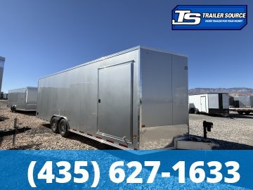 8.5x24 Alcom EZ Hauler Premium Aluminum Enclosed Car Hauler Trailer - 12K GVWR - Alloy Wheels, D-Rings, Dovetail, Power Tongue Jack, Rear Spoiler w/ Load Lights, Rubber Coin Floor,