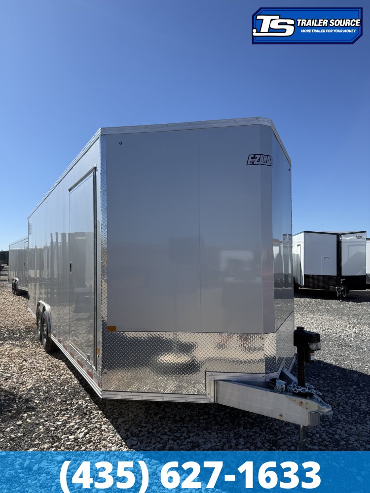 8.5x24 Alcom EZ Hauler Premium Aluminum Enclosed Car Hauler Trailer - 12K GVWR - Alloy Wheels, D-Rings, Dovetail, Power Tongue Jack, Rear Spoiler w/ Load Lights, Rubber Coin Floor,