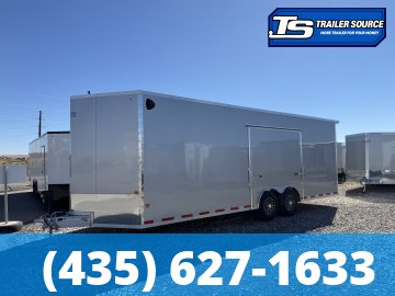 8.5x24 Alcom EZ Hauler Premium Aluminum Enclosed Car Hauler Trailer - 12K GVWR - Alloy Wheels, D-Rings, Dovetail, Power Tongue Jack, Rear Spoiler w/ Load Lights, Rubber Coin Floor,