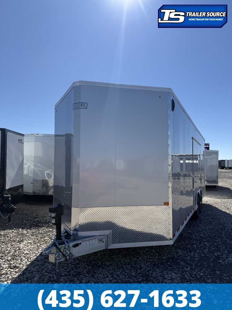 8.5x24 Alcom EZ Hauler Premium Aluminum Enclosed Car Hauler Trailer - 12K GVWR - Alloy Wheels, D-Rings, Dovetail, Power Tongue Jack, Rear Spoiler w/ Load Lights, Rubber Coin Floor,