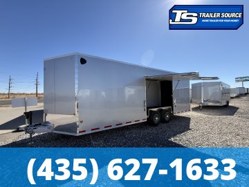 8.5x24 Alcom EZ Hauler Premium Aluminum Enclosed Car Hauler Trailer - 12K GVWR - Alloy Wheels, D-Rings, Dovetail, Power Tongue Jack, Rear Spoiler w/ Load Lights, Rubber Coin Floor,