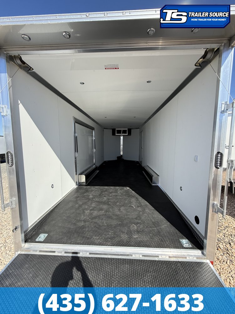 8.5x24 Alcom EZ Hauler Premium Aluminum Enclosed Car Hauler Trailer - 12K GVWR - Alloy Wheels, D-Rings, Dovetail, Power Tongue Jack, Rear Spoiler w/ Load Lights, Rubber Coin Floor,