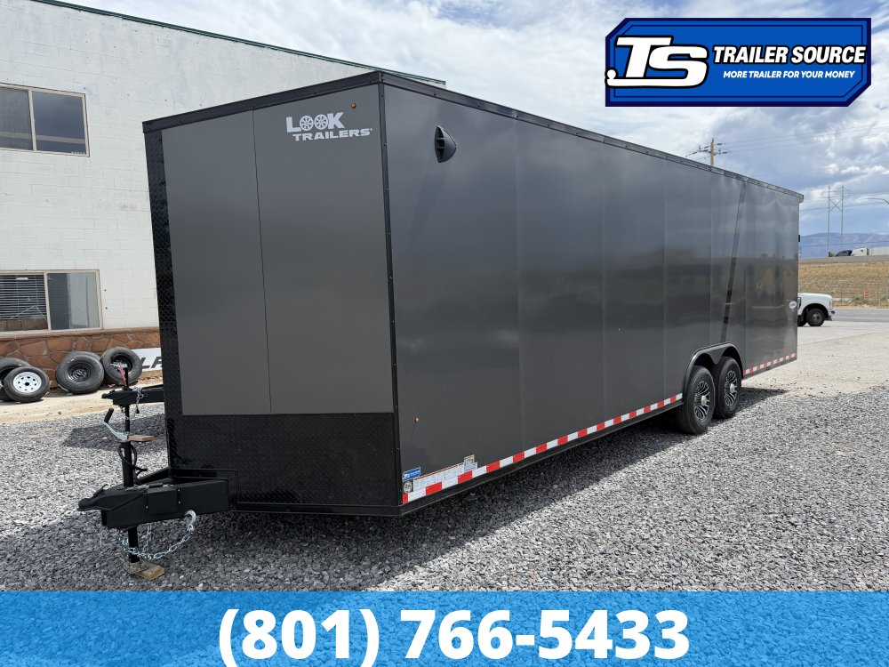 8.5x28 Look Element Elite Enclosed Car Hauler Trailer - 14K GVWR - .080 PolyCor, Alloy Wheels, Black Out Package, Finished Interior, Rear Spoiler w/ Load Lights, Rubber Coin Floor