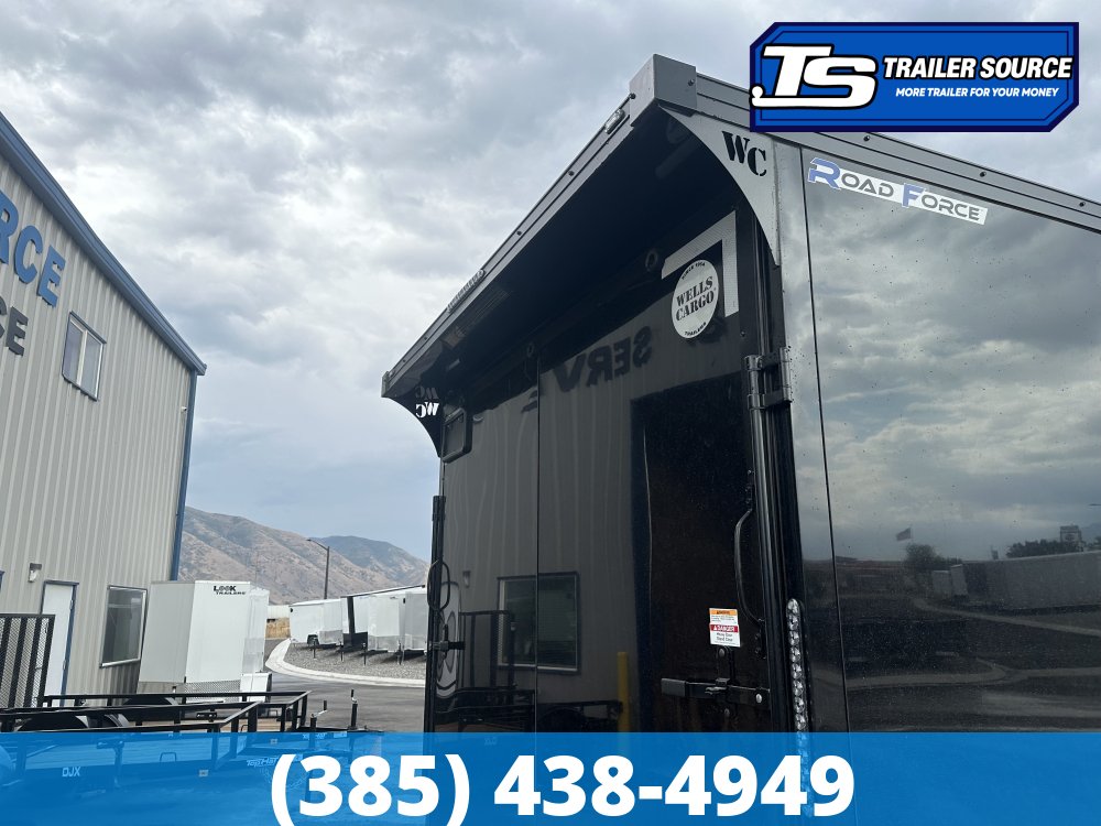 8.5x24 Wells Cargo Road Force Enclosed Cargo Trailer - 7'6" Interior - 14K GVWR - .080 PolyCor, 2 Tone Color, Black Out Package, D-Rings, Rear Spoiler w/ Load Lights